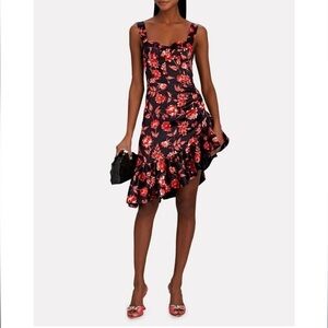 Autumn Adeigbo// Floral Black and Red Zoe Asymmetrical Ruffle Hem Dress